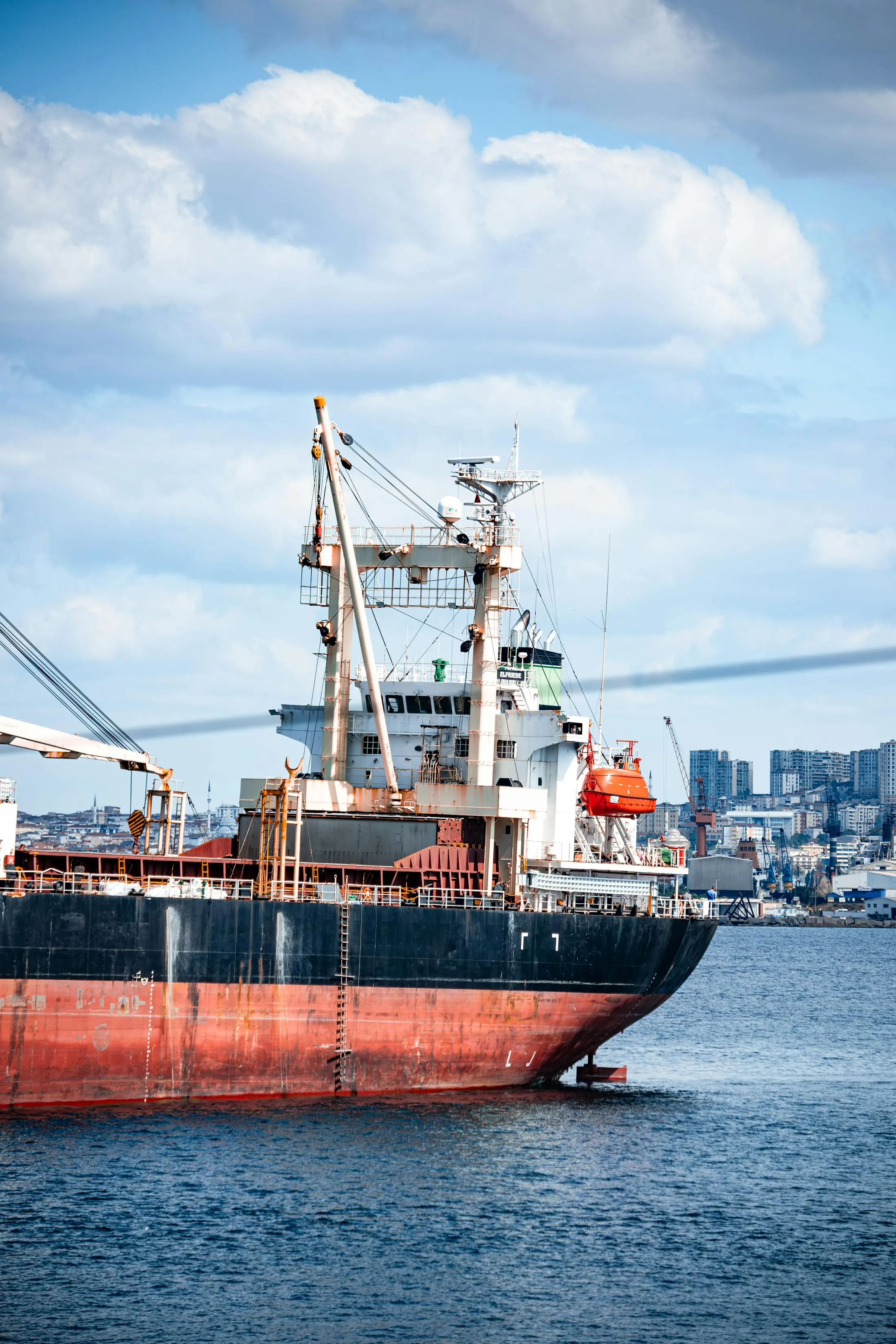 Dry cargo vessel operating in a busy maritime corridor