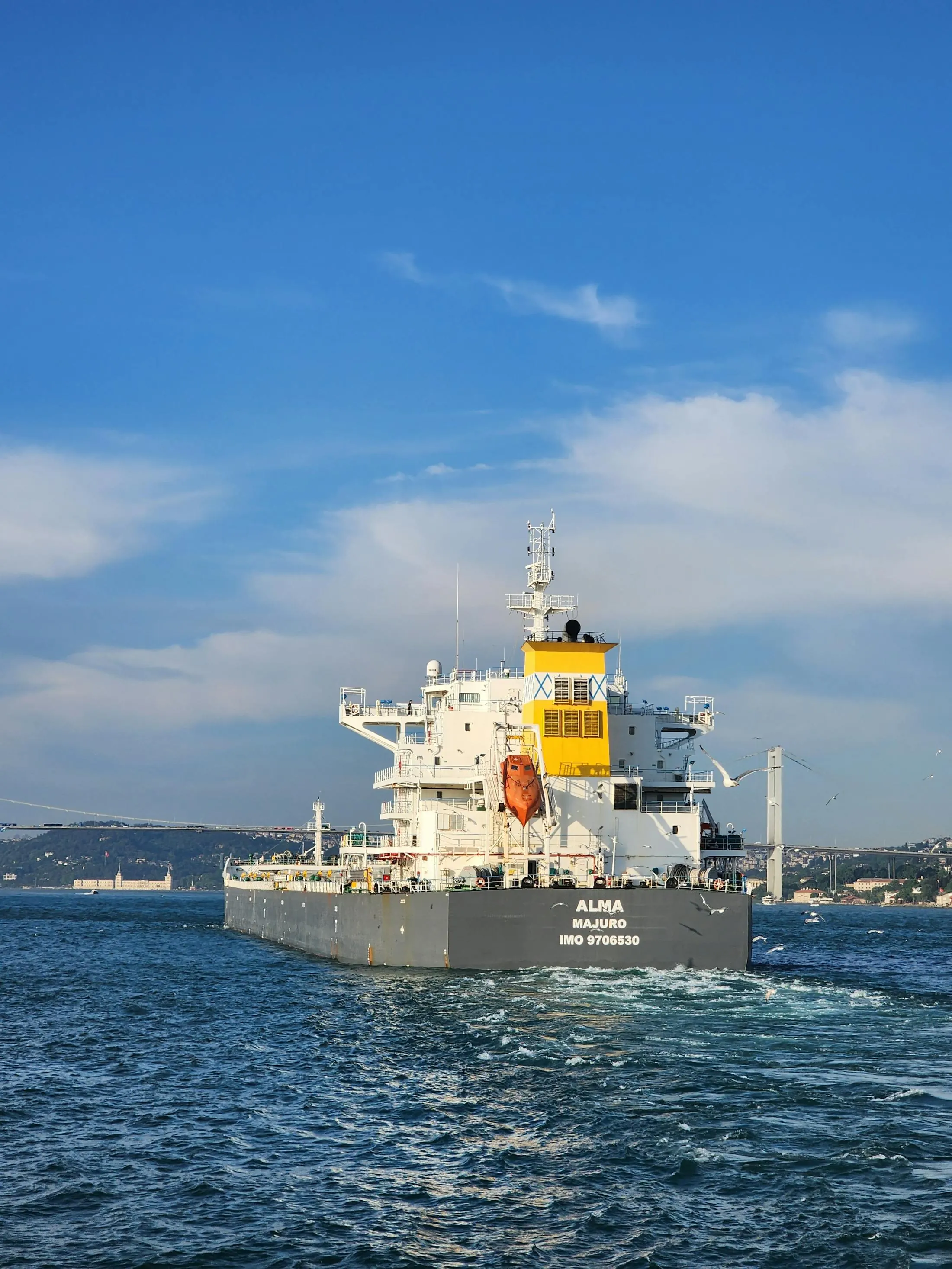 Dry cargo vessel navigating the Bosphorus